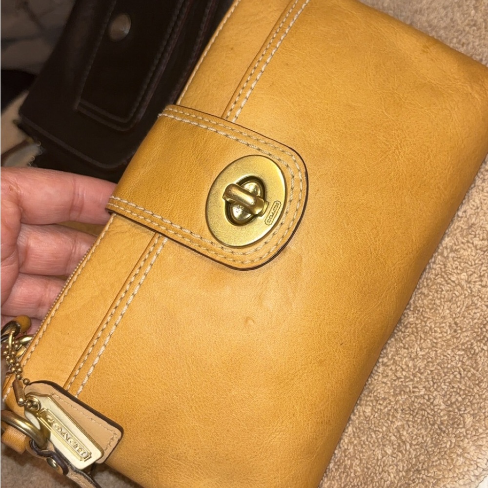 Coach Legacy Tan Leather Turn Lock Clutch
